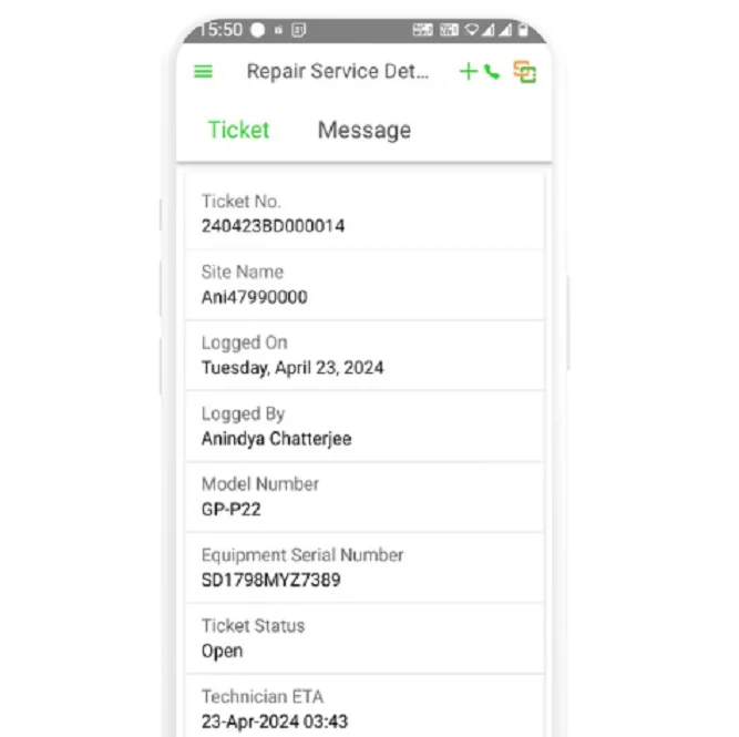 Logging ticket in Simply C2 app by customer